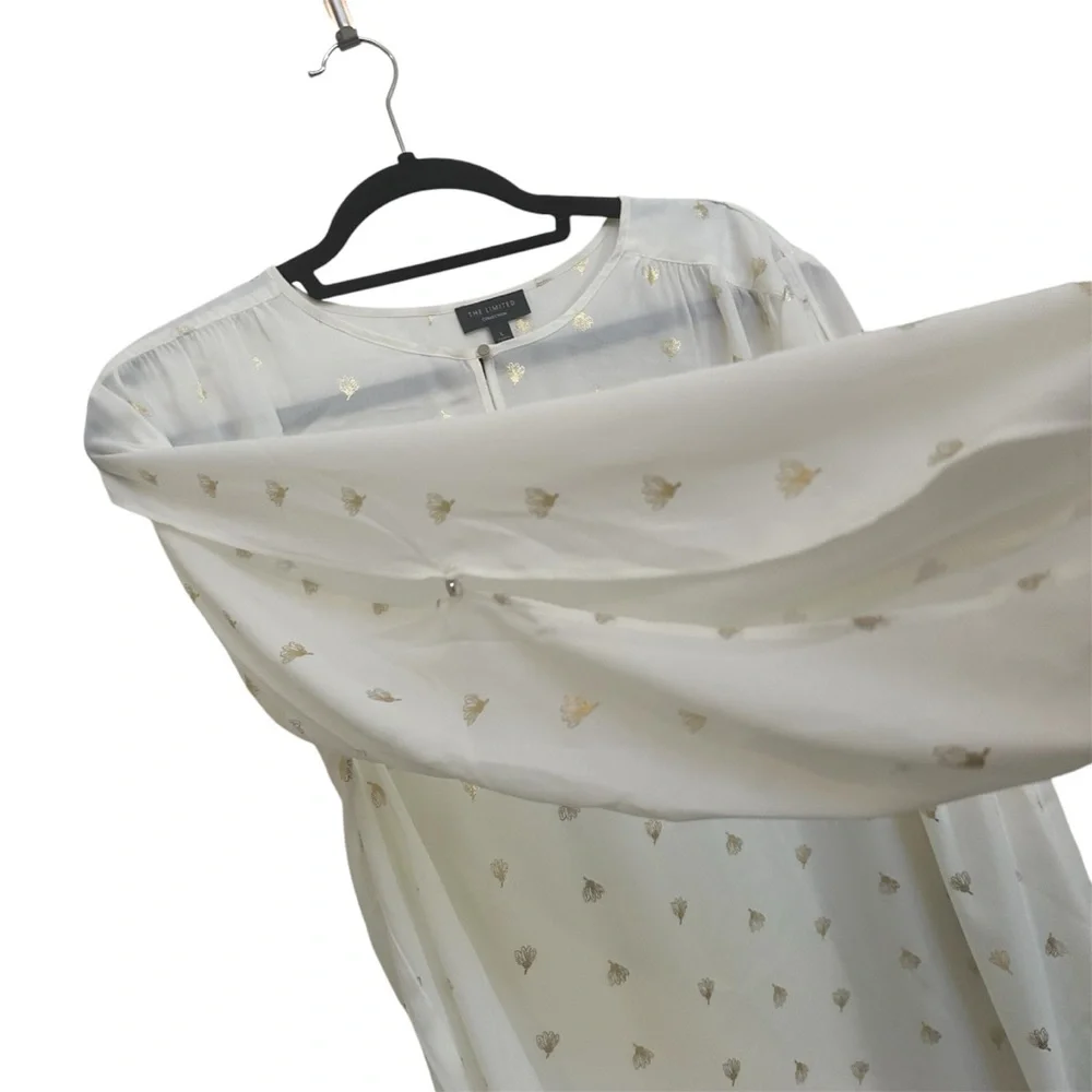 NWT! The Limited Sheer White w/ Gold Blouse w/ open panel sleeves in size Large - Picture 3 of 8